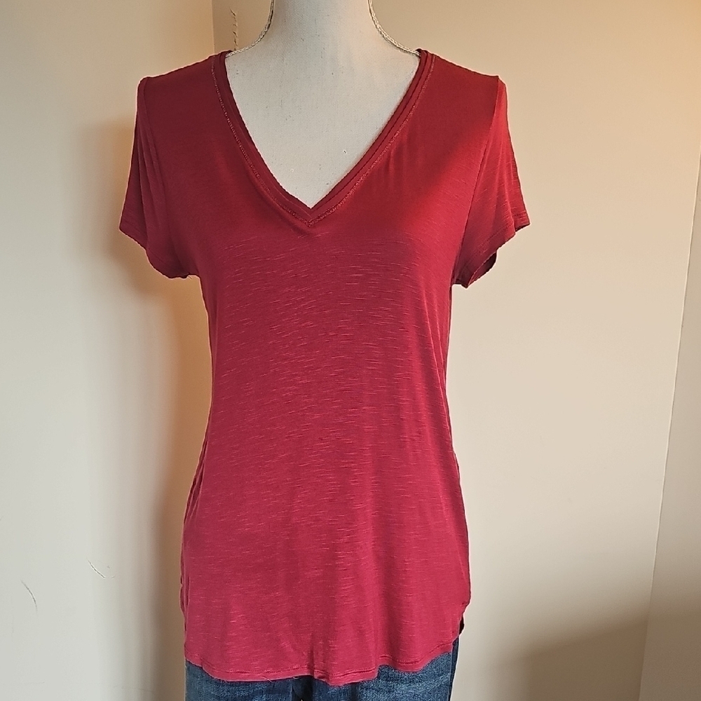 WHBM Women's V-Neck Pink/Red Top